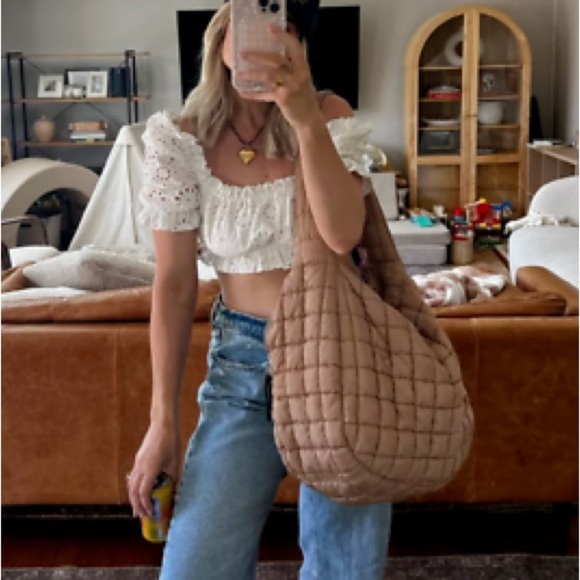 Urban Fit by Urban Expressions Quilted Puffer Hobo Carry All Tote in Brown - Picture 14 of 14